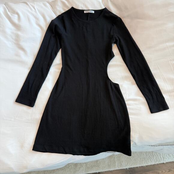 Reformation Kensey Cut Out Jersey Mini Dress Ribbed Size S Black - Picture 2 of 7